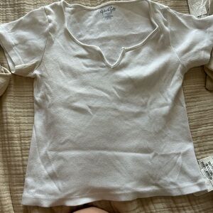 White Ribbed Short Sleeve Top